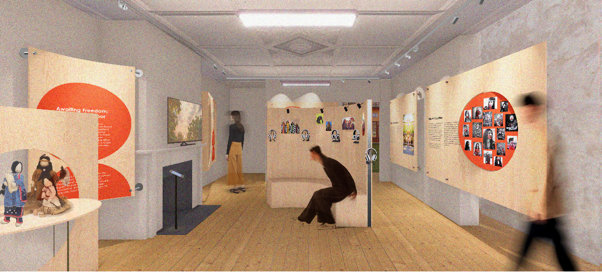 Cartoon exhibit mock-up