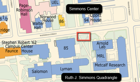 Map indicating the grassy area across the street from 94 Waterman Street where tours begin.